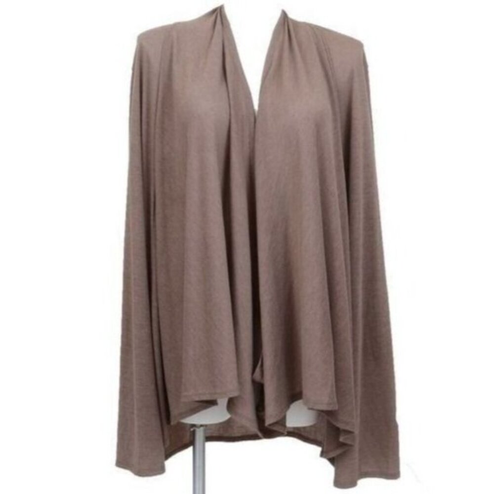 Chico's Sz‎ 3 (XL) Taupe Twist-Neck Long-sleeve Stretchy Tunic Cardigan Vacay